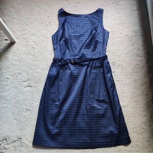 MICHAEL Michael Kors Navy Blue Polka Dot Jacquard Dress Size 4 Belt